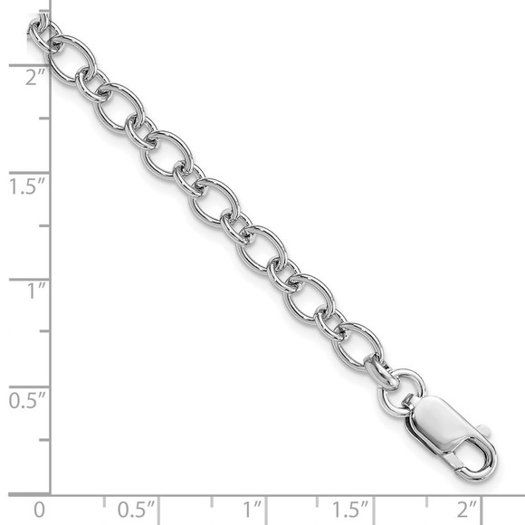 926 SS 5.25mm Oval & Round Link Lobster Clasp Charm Bracelet Chain Starter, 7.5" - Picture 3 of 4